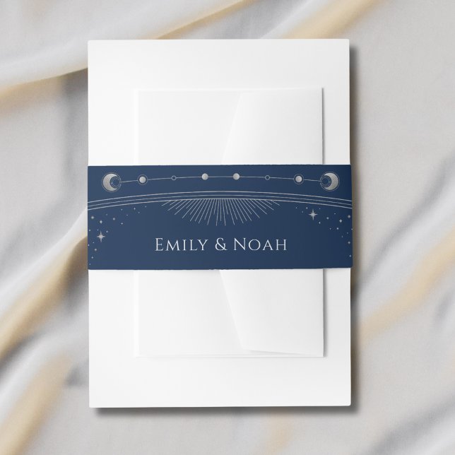 Mystical Blue Silver Sun Moon Stars Wedding  Invitation Belly Band (Creator Uploaded)