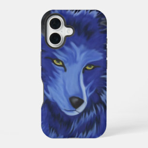 Mystical Blue Surreal Wolf Art iPhone 16 Case