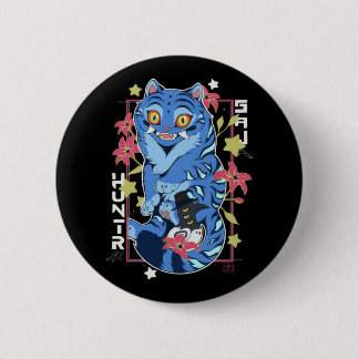 Mystical Blue Tiger Japanese Folk Art Style 6 Cm Round Badge