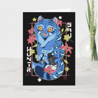 Mystical Blue Tiger Japanese Folk Art Style Card