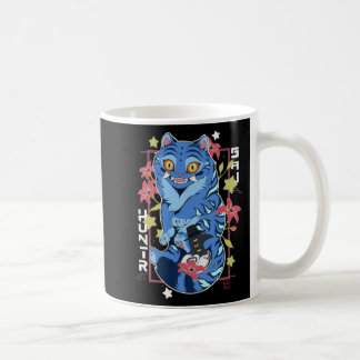 Mystical Blue Tiger Japanese Folk Art Style Coffee Mug