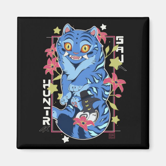 Mystical Blue Tiger Japanese Folk Art Style Magnet (Front)