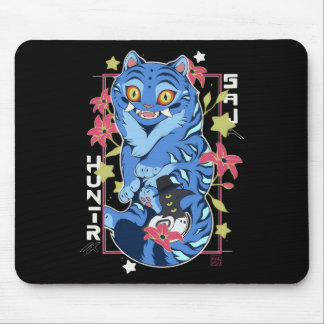 Mystical Blue Tiger Japanese Folk Art Style Mouse Mat
