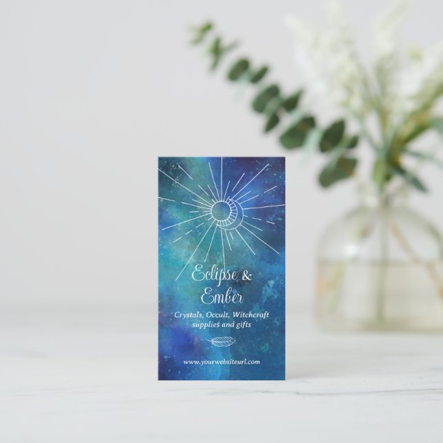 Mystical Blue Watercolor Business Card (Standing Front)