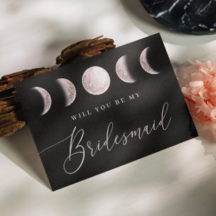 Mystical Blush Moon   Black Bridesmaid Proposal Postcard