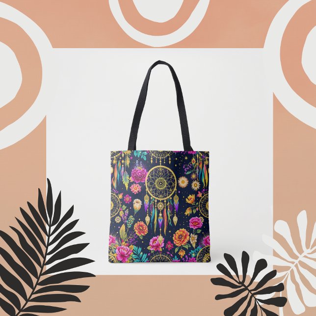 Mystical bohemian floral navy gold pattern  tote bag (Creator Uploaded)