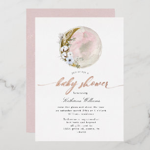 Mystical Bohemian Moon Baby Shower Foil Invitation