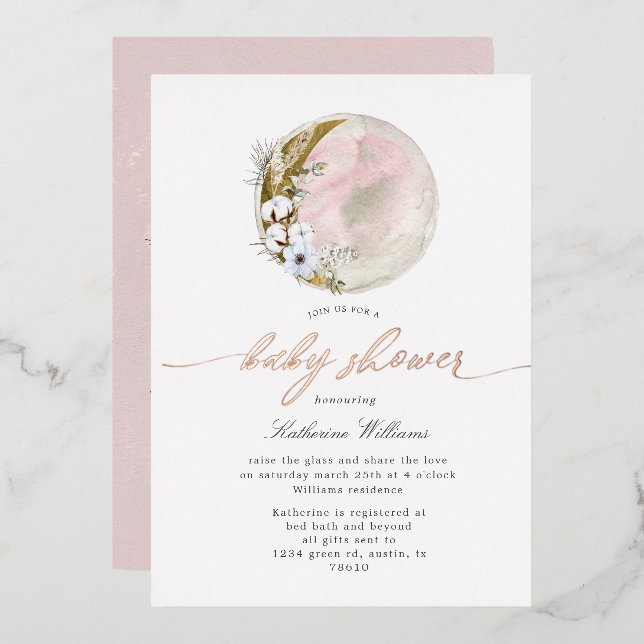 Mystical Bohemian Moon Baby Shower Foil Invitation (Front/Back)