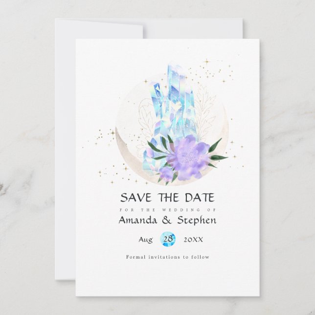 Mystical Boho Crystal Moon Wedding Save The Date (Front)