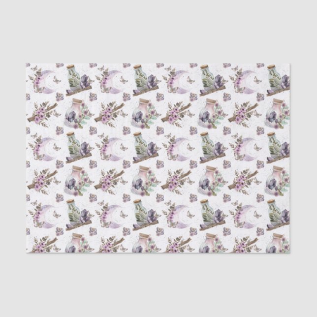 Mystical Boho Lavender Anemone Moon and Bottles  Tissue Paper (Front)
