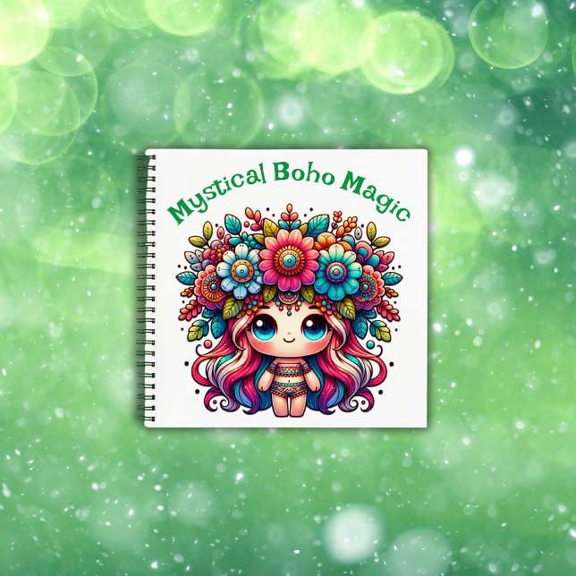 Mystical Boho Magic Green Text on White | Notebook (Creator Uploaded)
