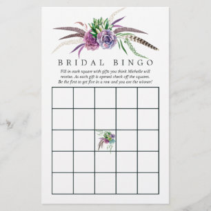 Mystical Boho Succulent Bridal Shower Bingo