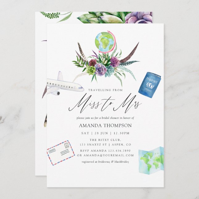 Mystical Boho Succulent Miss To Mrs Bridal Shower Invitation (Front/Back)