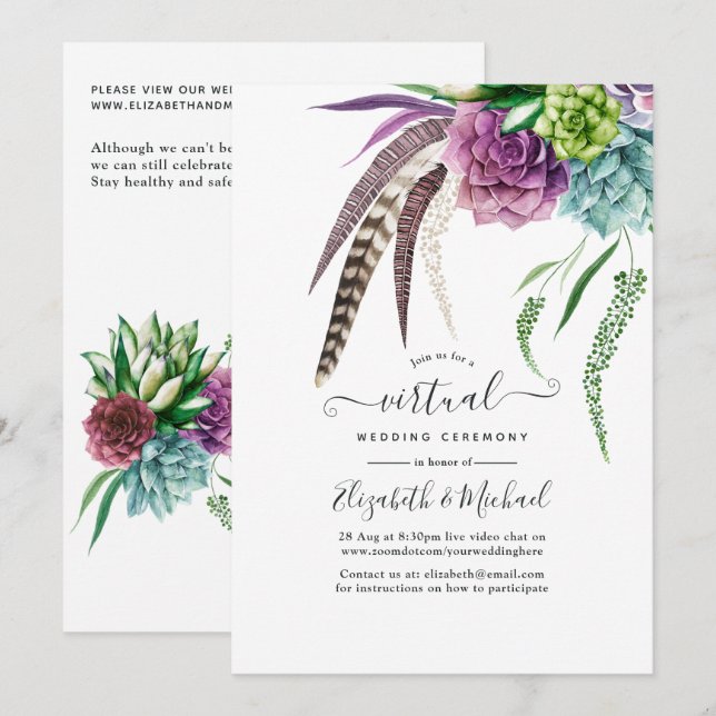Mystical Boho Succulent Online Virtual Wedding Invitation (Front/Back)