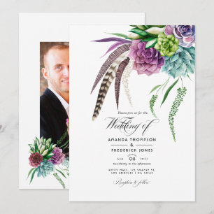 Mystical Boho Succulent Plants Wedding Photo Invitation