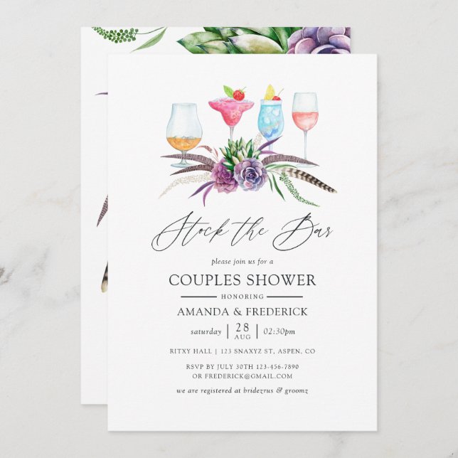 Mystical Boho Succulent Stock the Bar Invitation (Front/Back)