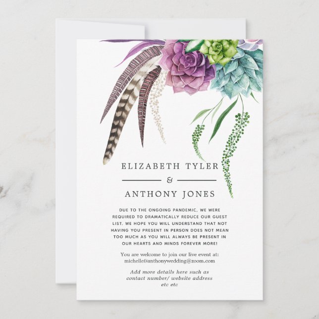Mystical Boho Succulent Wedding Reduced Guest List Announcement (Front)