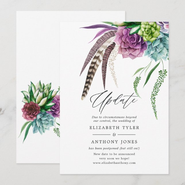 Mystical Boho Succulent Wedding Update Invitation (Front/Back)