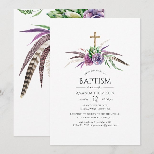 Mystical Boho Succulents Baptism Invitation (Front/Back)