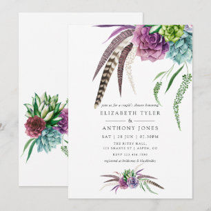 Mystical Boho Watercolor Succulent Couples Shower Invitation
