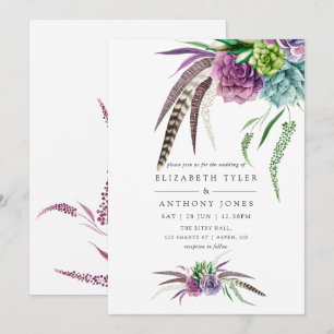 Mystical Boho Watercolor Succulent Wedding Invitation