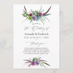 Mystical Boho Watercolor Succulent Wedding Programme