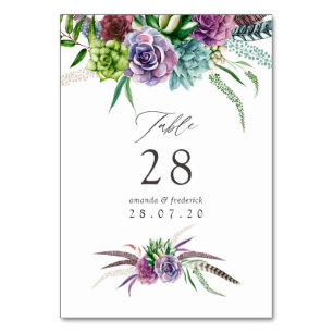 Mystical Boho Watercolor Succulent Wedding Table Number