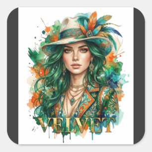 Mystical Boho Woman Portrait Fantasy Art T Shirt   Square Sticker