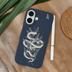 Mystical Botanical Snake Illustration Monogram iPhone 16 Case