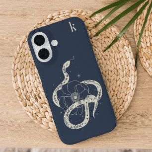 Mystical Botanical Snake Illustration Monogram iPhone 16 Case