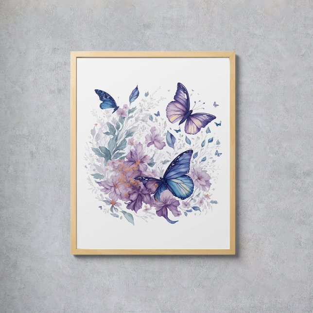 Mystical Butterflies Watercolor Purple Blue Flower Poster (Mystical Butterflies Watercolor Purple Blue Flower Poster
)