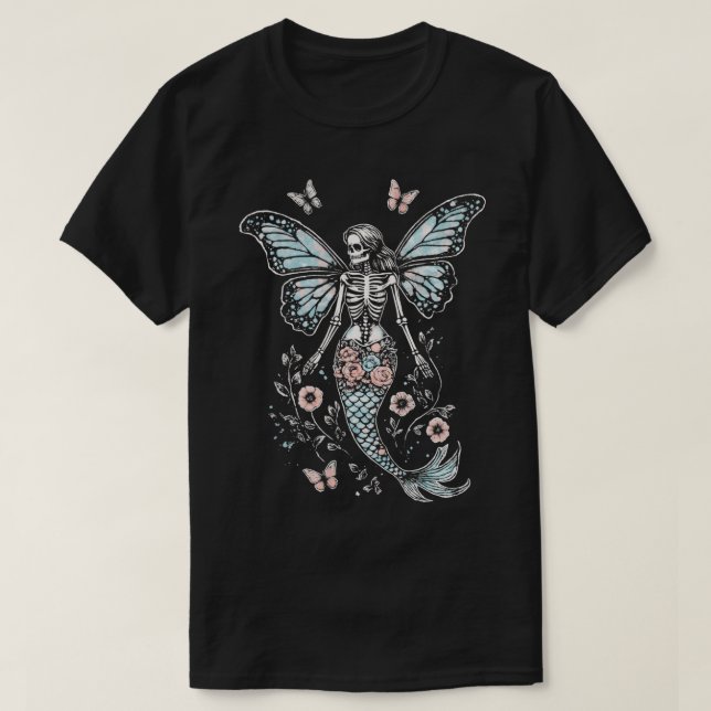 Mystical Butterfly Wing Skeleton Mermaid  T-Shirt (Design Front)