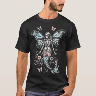 Mystical Butterfly Wing Skeleton Mermaid  T-Shirt