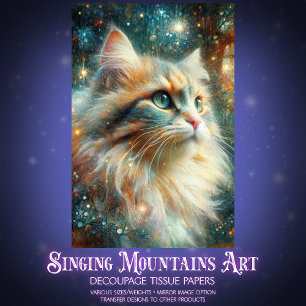 Mystical Cat Among the Blooms Whimsical Decoupage Tissue Paper