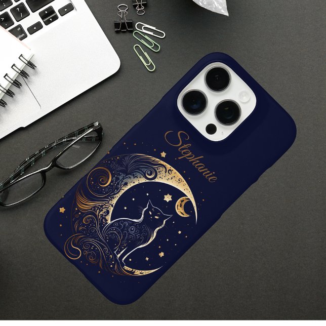 Mystical Cat Crescent Moon - Custom Celestial Gift Case-Mate iPhone Case (Creator Uploaded)