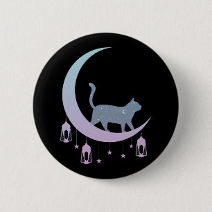Mystical Cat Crescent Moon Horoscope Pastel Goth 6 Cm Round Badge