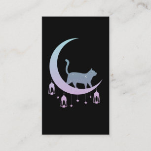 Mystical Cat Crescent Moon Horoscope Pastel Goth Business Card