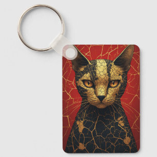 Mystical Cat Face With Golden Fracture Lines 🌙 Key Ring