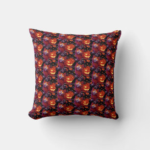 Mystical Cat & Glowing Pumpkins Cushion