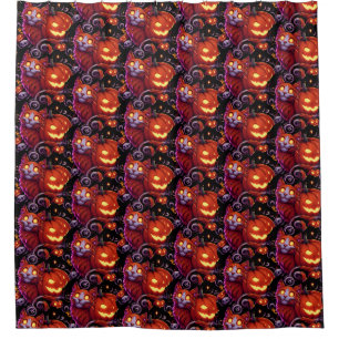 Mystical Cat & Glowing Pumpkins Shower Curtain