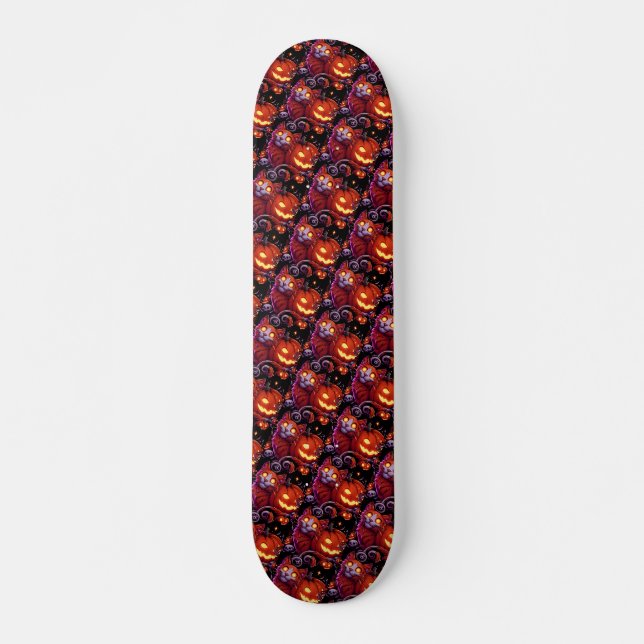 Mystical Cat & Glowing Pumpkins Skateboard (Front)