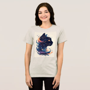 Mystical Cat in Vibrant Artistic Glowing Swirls Tri-Blend Shirt