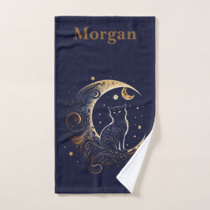 Mystical Cat Moon - Personalised Celestial Gift Bath Towel Set