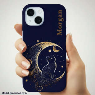 Mystical Cat Moon - Personalised Celestial Gift iPhone 15 Case