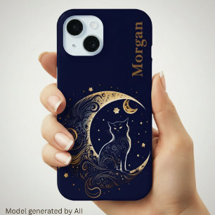 Mystical Cat Moon - Personalised Celestial Gift iPhone 15 Case