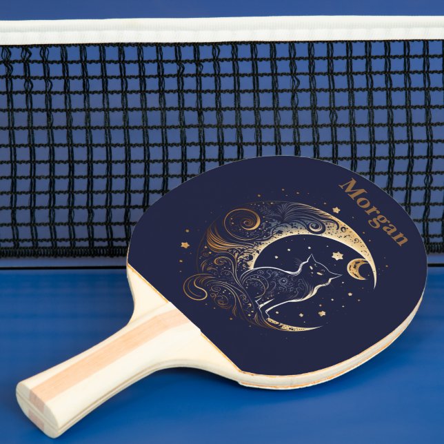 Mystical Cat Moon - Personalised Celestial Gift Ping Pong Paddle (Insitu)