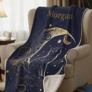 Mystical Cat Moon - Personalised Celestial Gift Sherpa Blanket