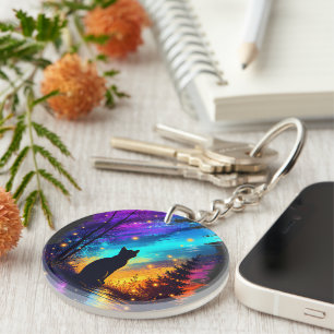 Mystical Cat Northern Lights Acrylic Keychain