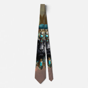Mystical cat of Egypt, black as night, Tie