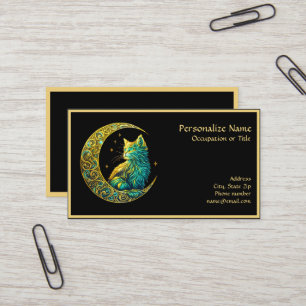 Mystical Cat on Moon Celestial Night Design Business Card